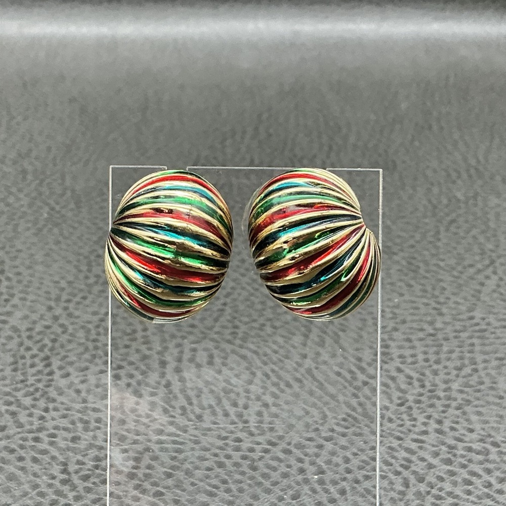 Avon Earrings Multicolor Enamel Round Stud Womens Gold Tone 1 Inch Jewelry